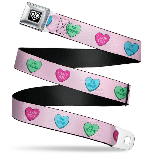 buckle down BD Heart Logo Full Color Black/White Seatbelt Belt - Candy Hearts Baby Pink Webbing