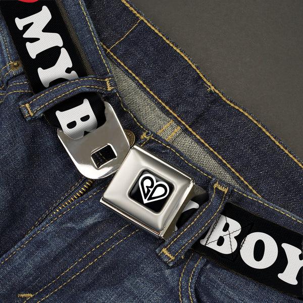 Buckle Down BD Heart Logo Full Color Black/White Seatbelt Belt - I "HEART" MY BOYFRIEND Black/White/Red Webbing