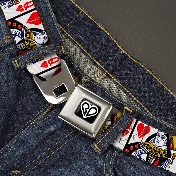 buckle down BD Heart Logo Full Color Black/White Seatbelt Belt - Queen of Broken Hearts Webbing