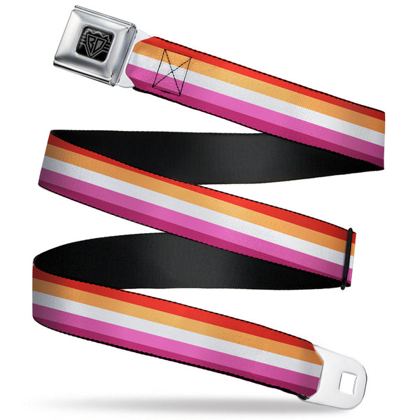buckle down BD Wings Logo CLOSE-UP Black/Silver Seatbelt Belt - Flag Lesbian Five Stripe Oranges/White/Pinks Webbing