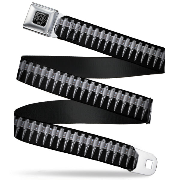 buckle down BD Wings Logo CLOSE-UP Black/Silver Seatbelt Belt - Printed Bullets Pattern Black/Gray Webbing