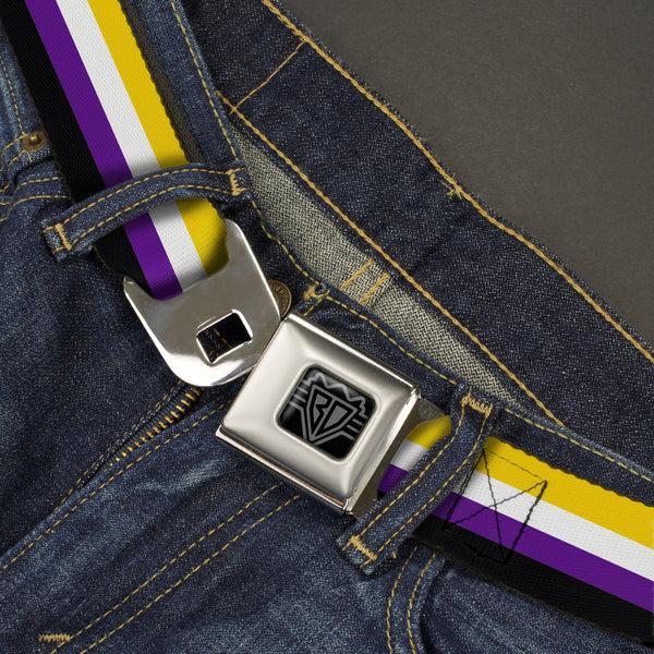 Buckle Down BD Wings Logo CLOSE-UP Black/Silver Seatbelt Belt - Flag Non-Binary Stripe Webbing