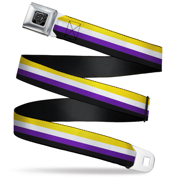 buckle down BD Wings Logo CLOSE-UP Black/Silver Seatbelt Belt - Flag Non-Binary Stripe Webbing