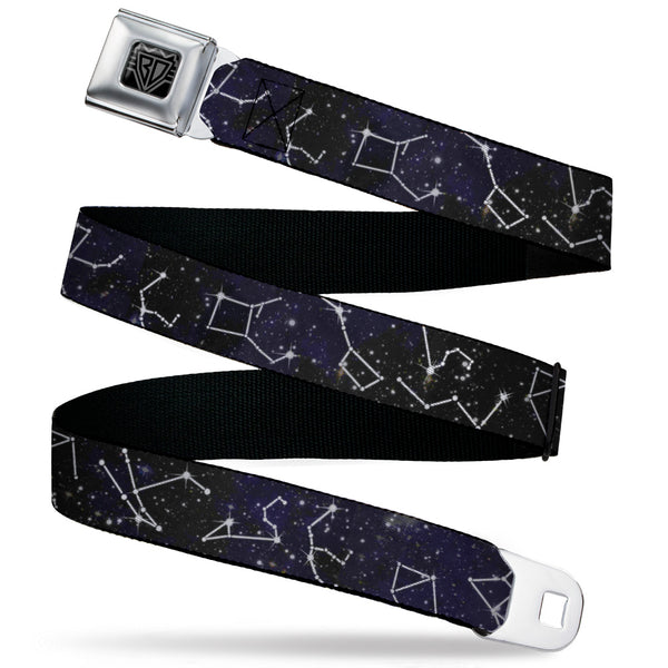 buckle down BD Wings Logo CLOSE-UP Black/Silver Seatbelt Belt - Constellations-14 Galaxy/White Webbing