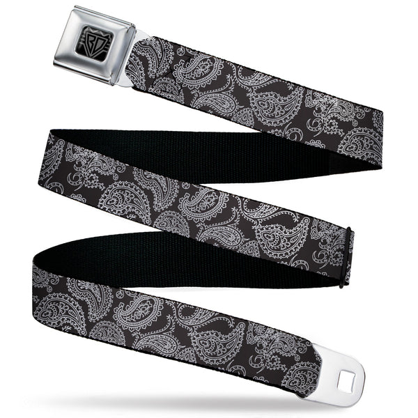 buckle down BD Wings Logo CLOSE-UP Black/Silver Seatbelt Belt - Paisley Black/White Webbing