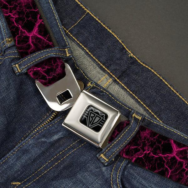 Buckle Down BD Wings Logo CLOSE-UP Black/Silver Seatbelt Belt - Marble Black/Hot Pink Webbing
