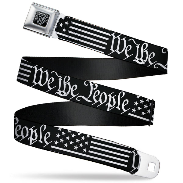 buckle down BD Wings Logo CLOSE-UP Black/Silver Seatbelt Belt - Americana Flag/WE THE PEOPLE Black/White Webbing