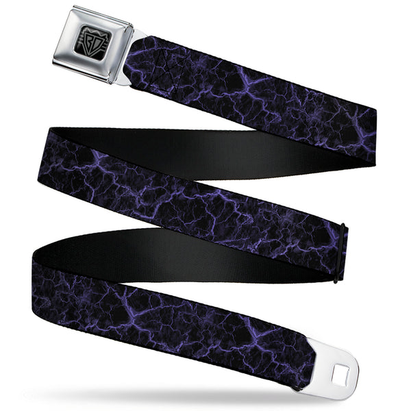 buckle down BD Wings Logo CLOSE-UP Black/Silver Seatbelt Belt - Marble Black/Purple Webbing