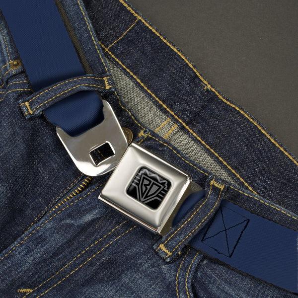 Buckle Down BD Wings Logo CLOSE-UP Black/Silver Seatbelt Belt - Navy Panel Webbing