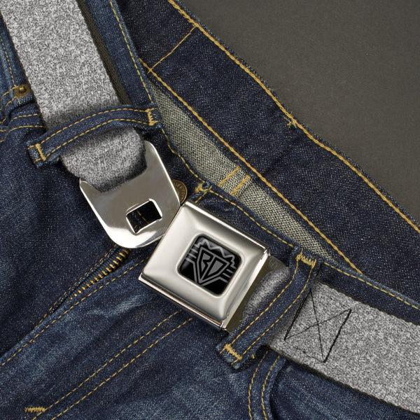 Buckle Down BD Wings Logo CLOSE-UP Black/Silver Seatbelt Belt - Heather4 GrayWhite Webbing