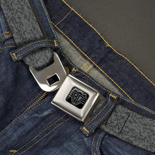 Buckle Down BD Wings Logo CLOSE-UP Black/Silver Seatbelt Belt - Heather2 Grays Webbing