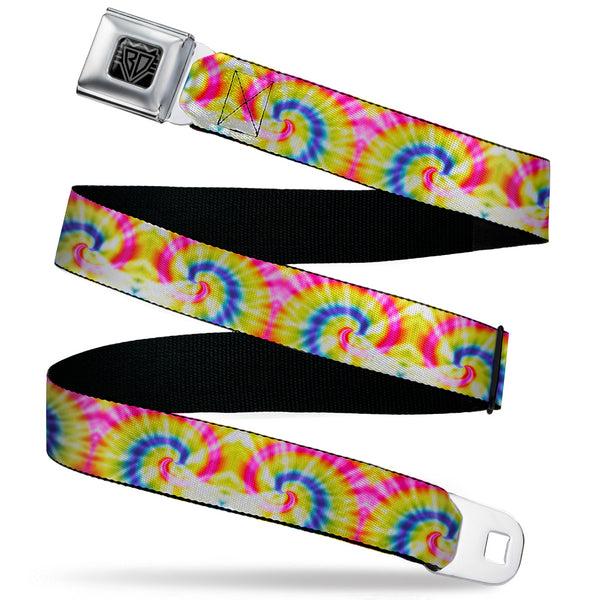 buckle down BD Wings Logo CLOSE-UP Black/Silver Seatbelt Belt - Tie Dye Swirl Multi Color/White Webbing