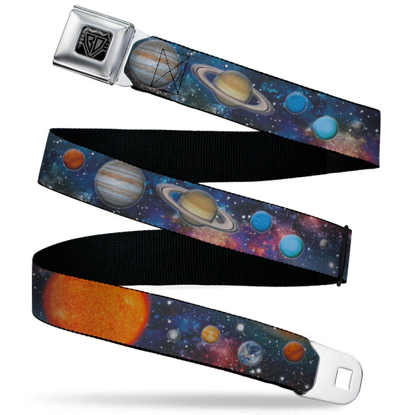 buckle down BD Wings Logo CLOSE-UP Black/Silver Seatbelt Belt - Solar System Sun/Planets/Stars2 Webbing