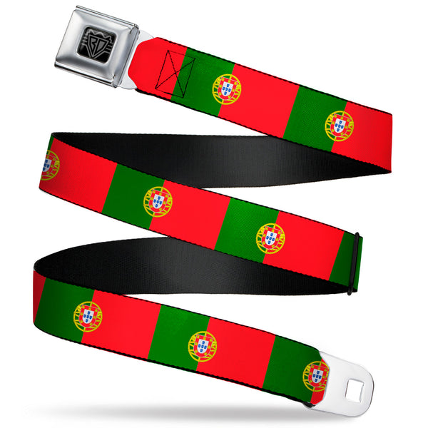 buckle down BD Wings Logo CLOSE-UP Black/Silver Seatbelt Belt - Portugal Flag Green/Red Webbing