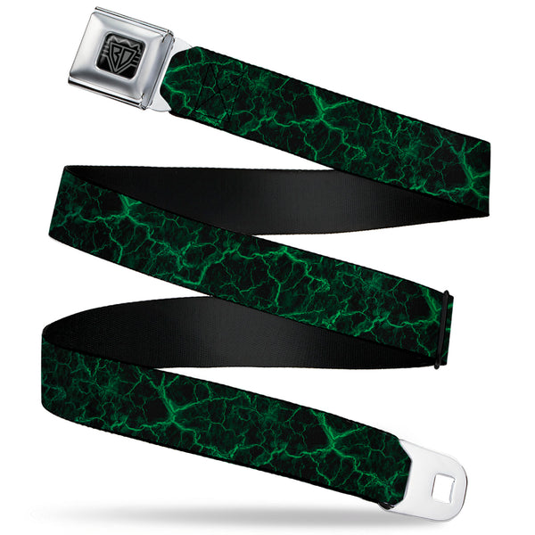 buckle down BD Wings Logo CLOSE-UP Black/Silver Seatbelt Belt - Marble Black/Green Webbing