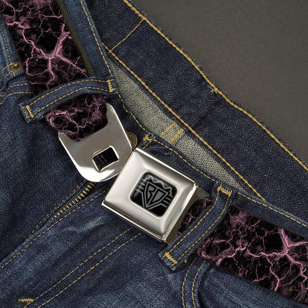 Buckle Down BD Wings Logo CLOSE-UP Black/Silver Seatbelt Belt - Marble Black/Baby Pink Webbing