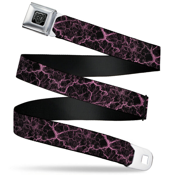 buckle down BD Wings Logo CLOSE-UP Black/Silver Seatbelt Belt - Marble Black/Baby Pink Webbing