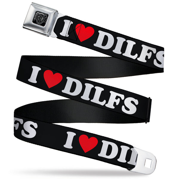 buckle down BD Wings Logo CLOSE-UP Black/Silver Seatbelt Belt - I "HEART" DILFS Black/White/Red Webbing