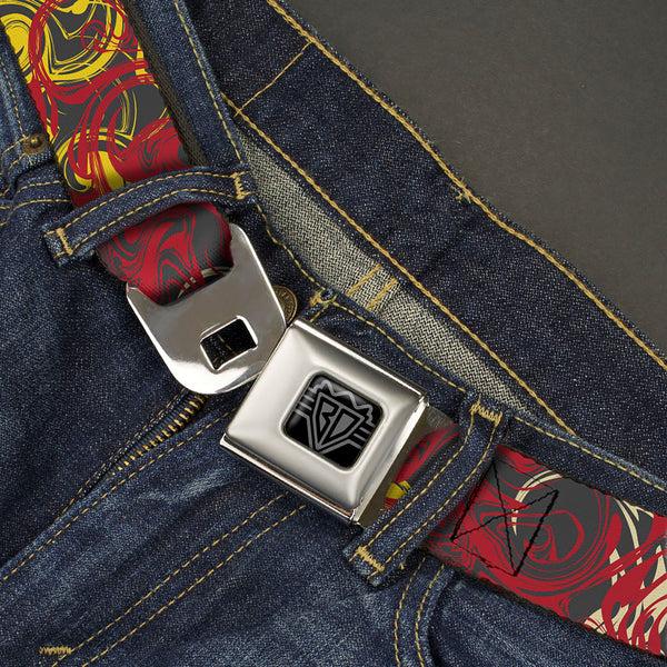 Buckle Down BD Wings Logo CLOSE-UP Black/Silver Seatbelt Belt - Swirl Mix Gray/Multi Color Webbing