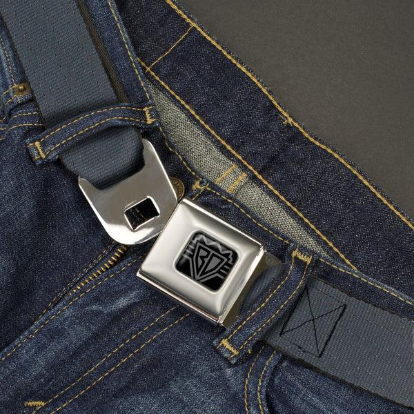 Buckle Down BD Wings Logo CLOSE-UP Black/Silver Seatbelt Belt - Black Panel Webbing