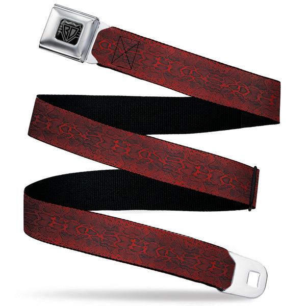 buckle down BD Wings Logo CLOSE-UP Black/Silver Seatbelt Belt - Snake Skin 3 Red/Black Webbing