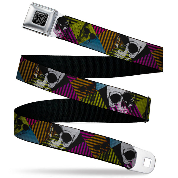 buckle down BD Wings Logo CLOSE-UP Black/Silver Seatbelt Belt - Skull CAT Scan/Striped Diamonds Black/Multi Color/Grays Webbing