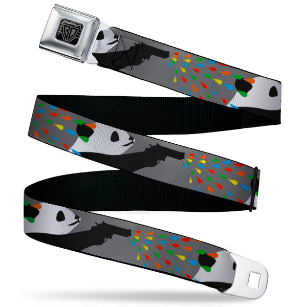 buckle down BD Wings Logo CLOSE-UP Black/Silver Seatbelt Belt - Panda Shooting Drops Gray/Black/White/Mutli Color Webbing