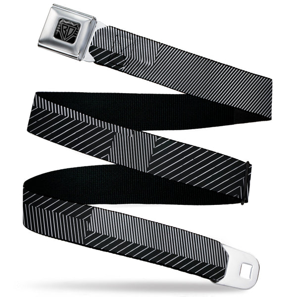 buckle down BD Wings Logo CLOSE-UP Black/Silver Seatbelt Belt - Hash Mark Stripe Black/White Webbing