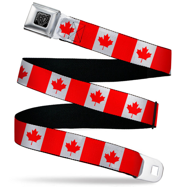 buckle down BD Wings Logo CLOSE-UP Black/Silver Seatbelt Belt - Canada Flag Continuous Webbing