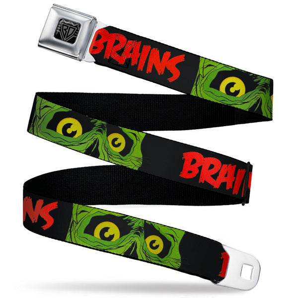 buckle down BD Wings Logo CLOSE-UP Black/Silver Seatbelt Belt - BRAINS/Zombie Face CLOSE-UP Black/Red/Green/Yellow Webbing
