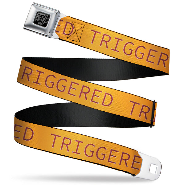 buckle down BD Wings Logo CLOSE-UP Black/Silver Seatbelt Belt - TRIGGERED Orange/Burgundy Webbing
