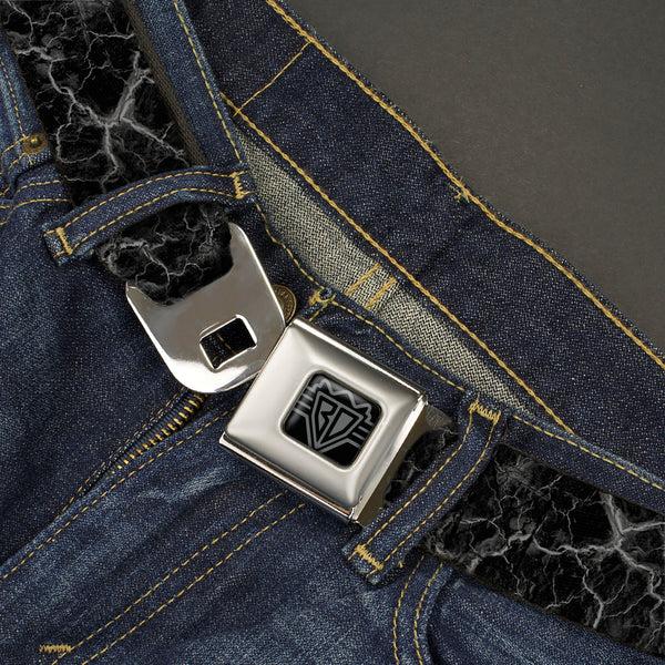 Buckle Down BD Wings Logo CLOSE-UP Black/Silver Seatbelt Belt - Marble Black/Charcoal Gray Webbing
