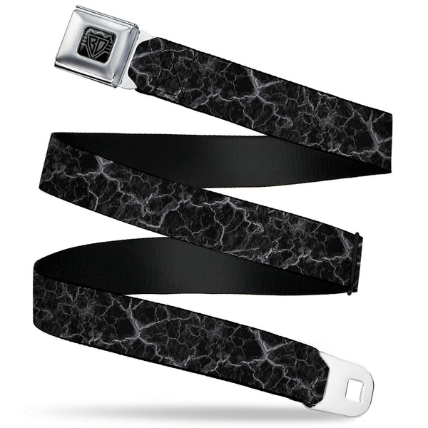 buckle down BD Wings Logo CLOSE-UP Black/Silver Seatbelt Belt - Marble Black/Charcoal Gray Webbing