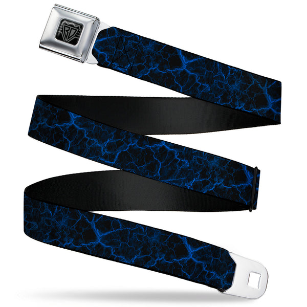 buckle down BD Wings Logo CLOSE-UP Black/Silver Seatbelt Belt - Marble Black/Blue Webbing