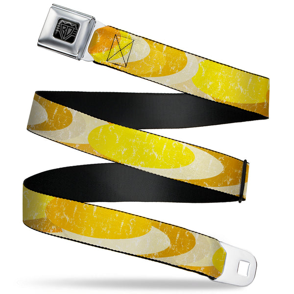 buckle down BD Wings Logo CLOSE-UP Black/Silver Seatbelt Belt - Spots Stacked Weathered Yellows/Browns Webbing