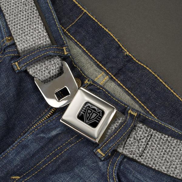 Buckle Down BD Wings Logo CLOSE-UP Black/Silver Seatbelt Belt - Metallic Silver Webbing