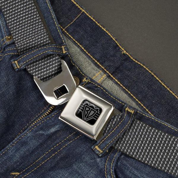 Buckle Down BD Wings Logo CLOSE-UP Black/Silver Seatbelt Belt - Dot Black/White Webbing