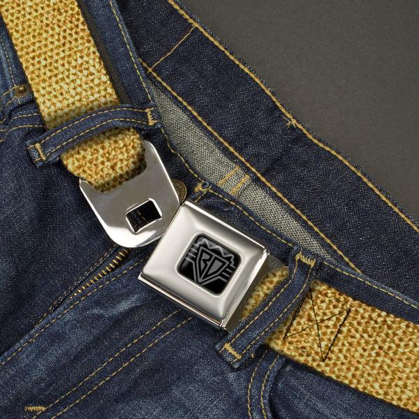 Buckle Down BD Wings Logo CLOSE-UP Black/Silver Seatbelt Belt - Metallic Gold Webbing