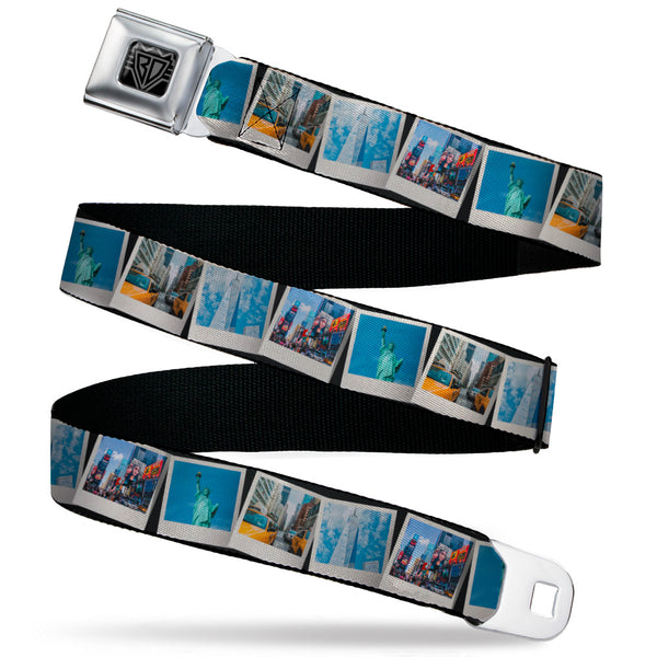 buckle down BD Wings Logo CLOSE-UP Black/Silver Seatbelt Belt - Vivid New York City Snapshots Stacked Webbing