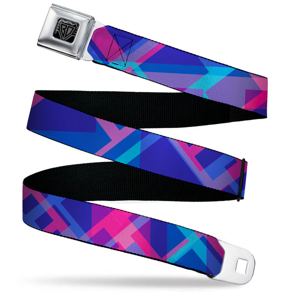 buckle down BD Wings Logo CLOSE-UP Black/Silver Seatbelt Belt - Squares Stacked Blues/Pinks/Purples Webbing