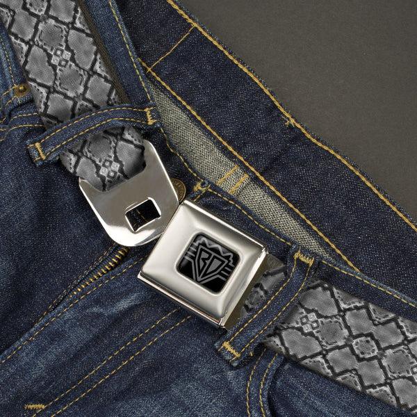 Buckle Down BD Wings Logo CLOSE-UP Black/Silver Seatbelt Belt - Snake Skin 3 Charcoal/Black Webbing
