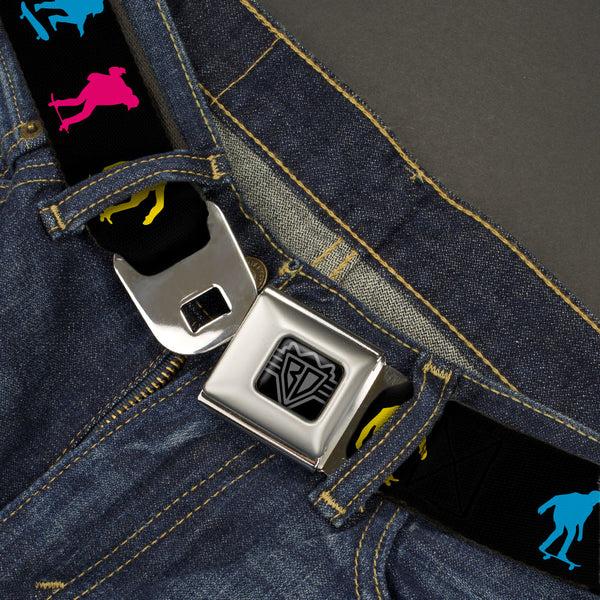 Buckle Down BD Wings Logo CLOSE-UP Black/Silver Seatbelt Belt - Skater Kickflip Sequence Silhouette Black/Blue/Pink/Yellow Webbing