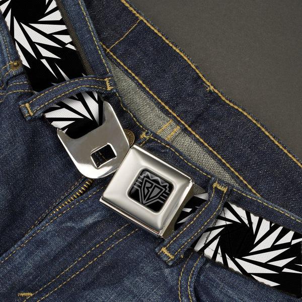 Buckle Down BD Wings Logo CLOSE-UP Black/Silver Seatbelt Belt - Pinwheel Black/White Webbing