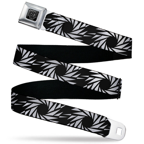 buckle down BD Wings Logo CLOSE-UP Black/Silver Seatbelt Belt - Pinwheel Black/White Webbing