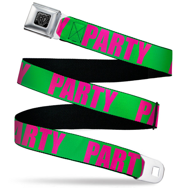 buckle down BD Wings Logo CLOSE-UP Black/Silver Seatbelt Belt - PARTY Green/Pink Webbing