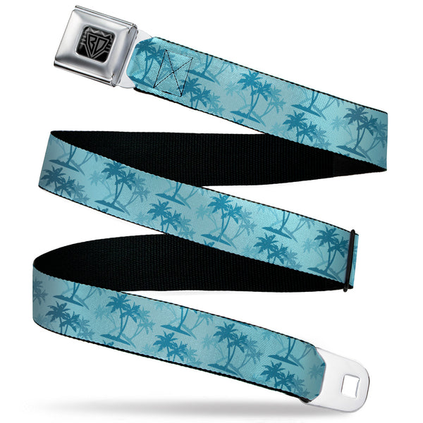 buckle down BD Wings Logo CLOSE-UP Black/Silver Seatbelt Belt - Palm Trees Silhouette Scattered Blues Webbing