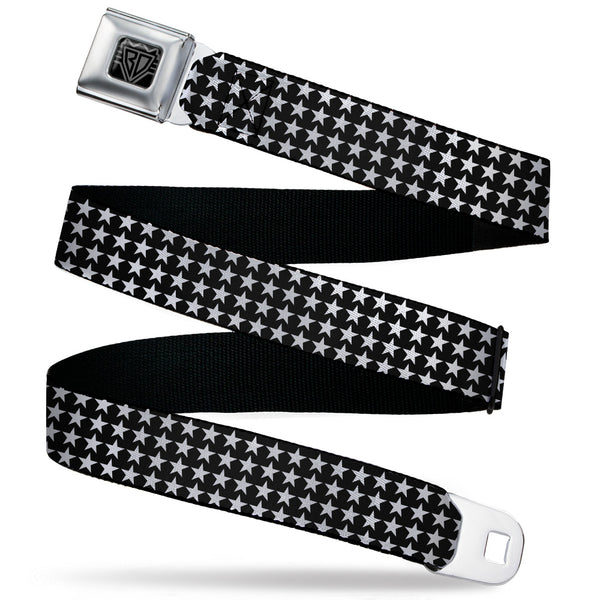 buckle down BD Wings Logo CLOSE-UP Black/Silver Seatbelt Belt - Mini Stars Outline Black/White Webbing