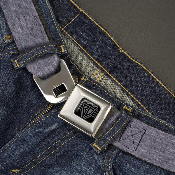Buckle Down BD Wings Logo CLOSE-UP Black/Silver Seatbelt Belt - Heather Grays Webbing