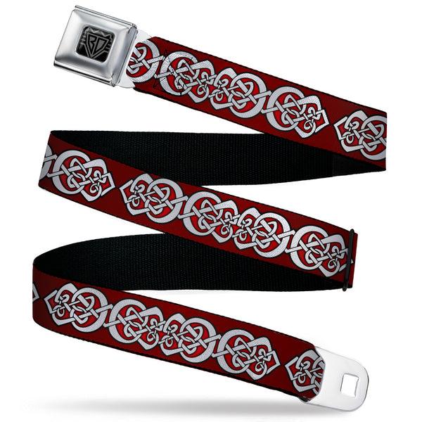 buckle down BD Wings Logo CLOSE-UP Black/Silver Seatbelt Belt - Celtic Knot5 Reds/Black/White Webbing