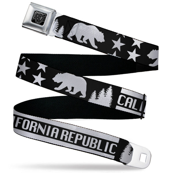 buckle down BD Wings Logo CLOSE-UP Black/Silver Seatbelt Belt - CALIFORNIA REPUBLIC/Bear/Stars Silhouette Black/White Webbing